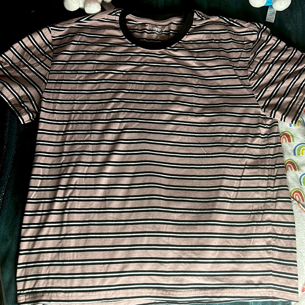 PAC cares salmon black and white stripped shirt never worn